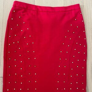 Red Pencil Mini Skirt with Gold Studs